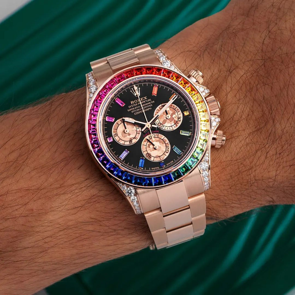 Rolex Daytona Rainbow Baguettes Rose Gold Black Dial 40mm 116595RBOW