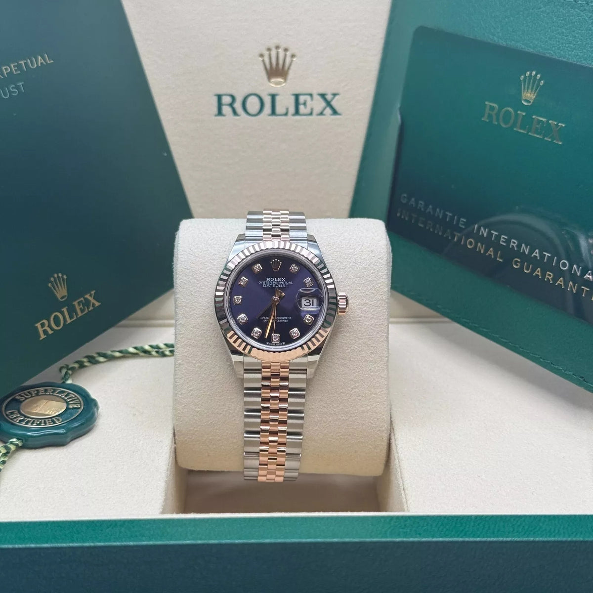 【1:1 Super Clone】 Lady-Datejust 28mm 279171 Aubergine Diamond Oyster Stainless Steel and Rose Gold