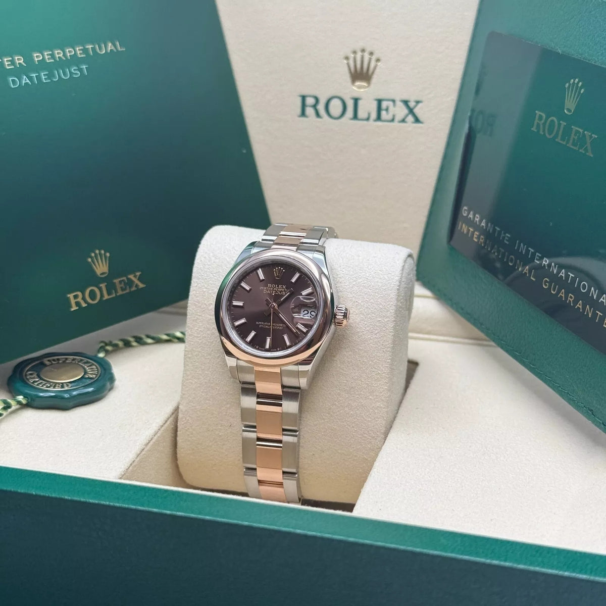【1:1 Super Clone】 Lady-Datejust 28mm  279161 Chocolate Stick Dial, Two Tone Stainless Steel & 18K Rose Gold Oyster Bracelet Women's Watch