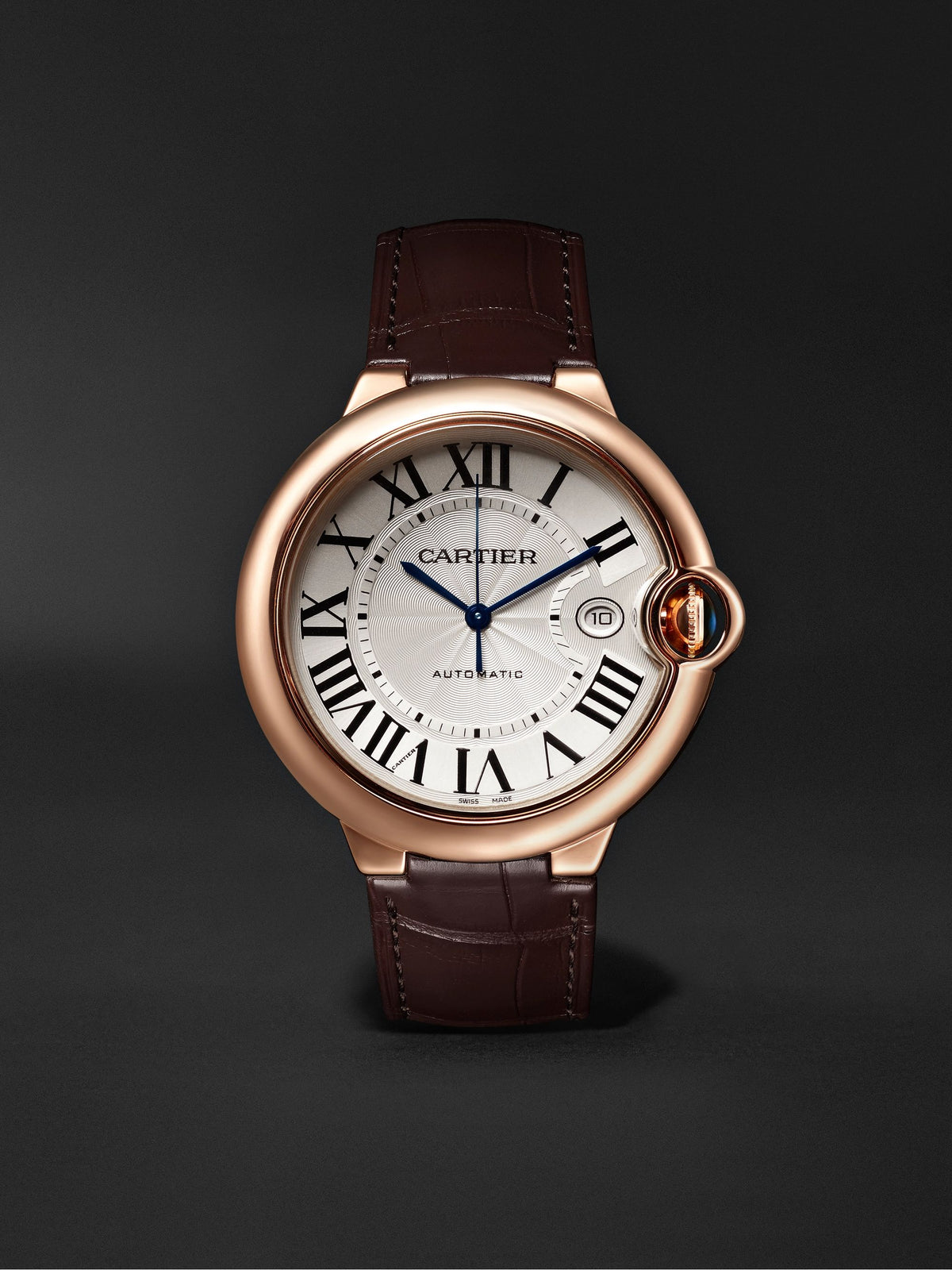 【1:1 Super Clone】Automatic 42mm 18-Karat Pink Gold and Alligator Watch, Ref. No. CRWGBB0017
