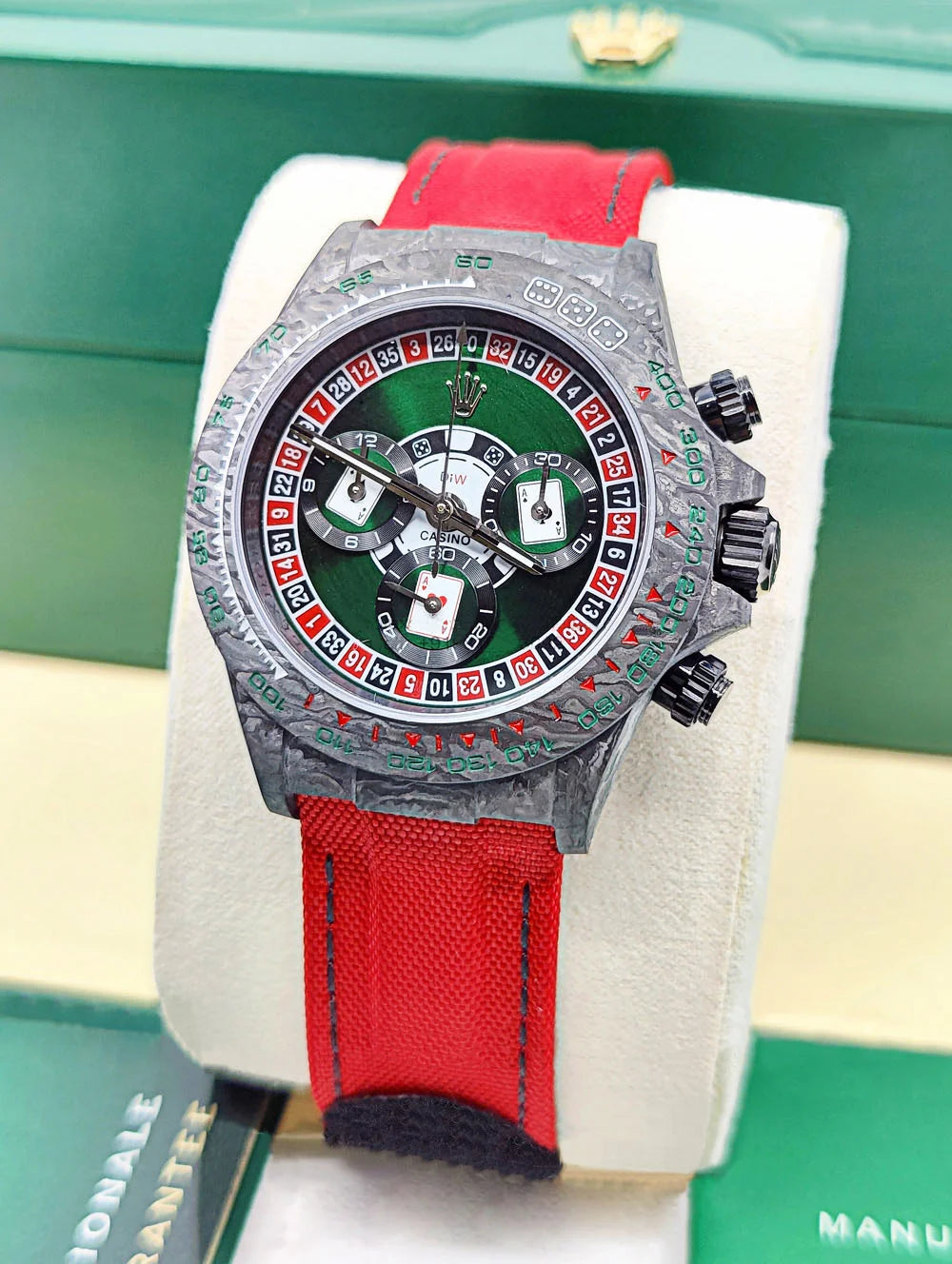 【1:1 Super Clone】Rolex Cosmograph Daytona DIW Carbon Lucky Player Casino Super Clone Swiss Replica Watch | Custom Made Limited Edition |