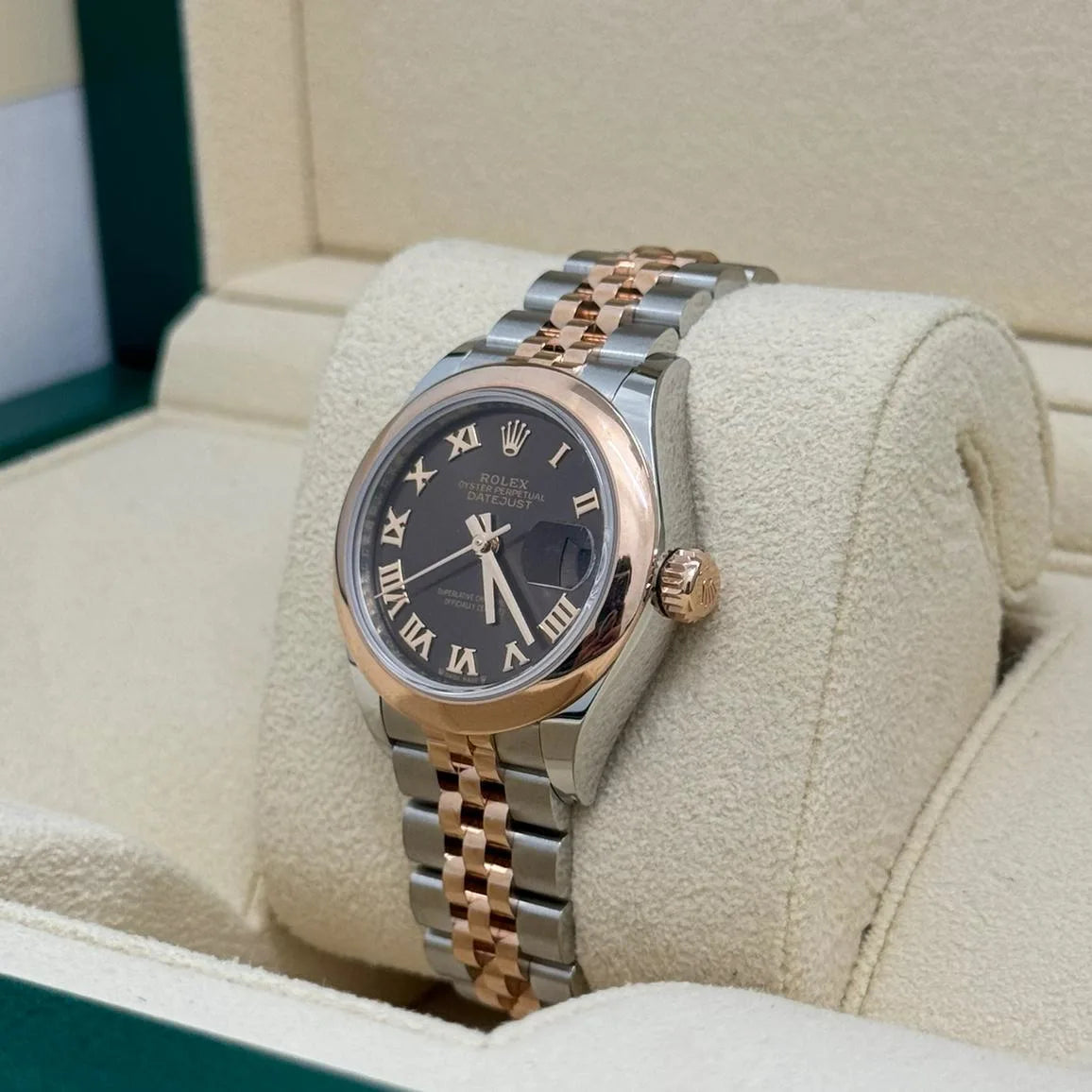 【1:1 Super Clone】 Lady-Datejust 28mm  279161 Chocolate Roman Dial, Two Tone Stainless Steel & 18K Rose Gold Oyster Bracelet Women's Watch