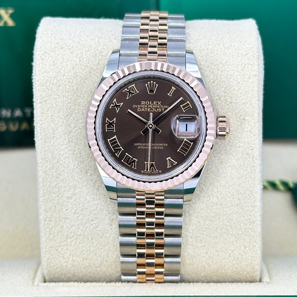 【1:1 Super Clone】 Lady-Datejust 28mm 279171 Chocolate Roman Oyster Stainless Steel and Rose Gold