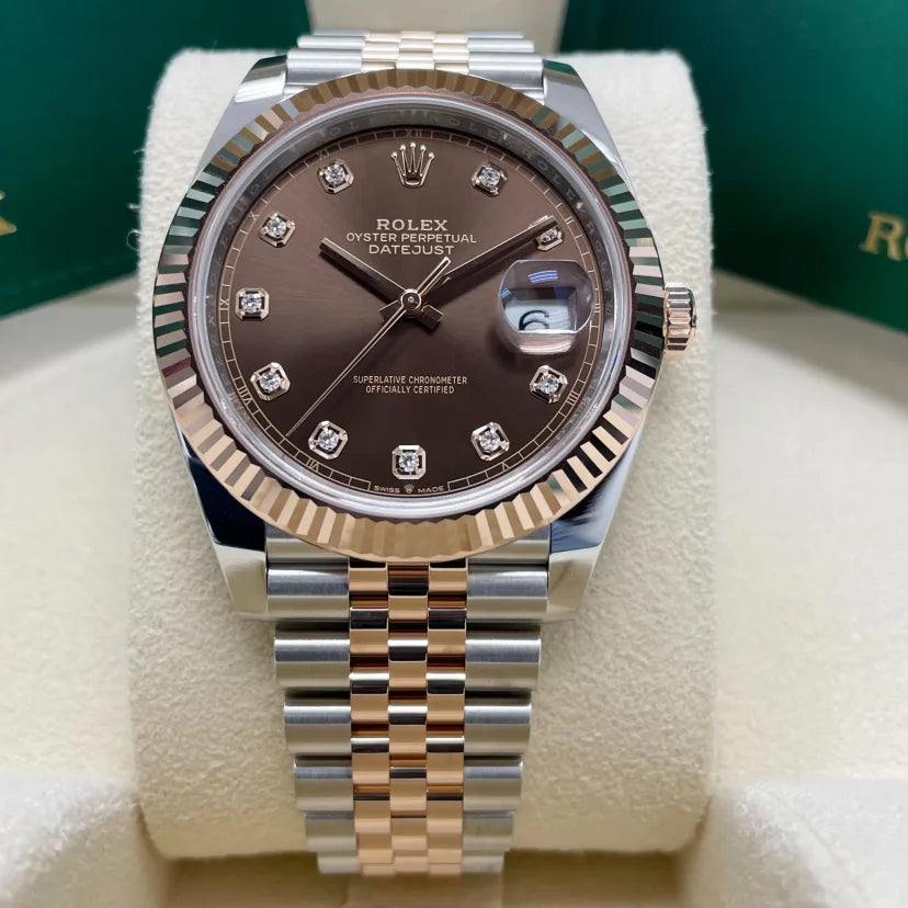【1:1 Super Clone】 Datejust 41mm 126331 Datejust Chocolate Diamond Oyster Steel and Everose Gold Watch
