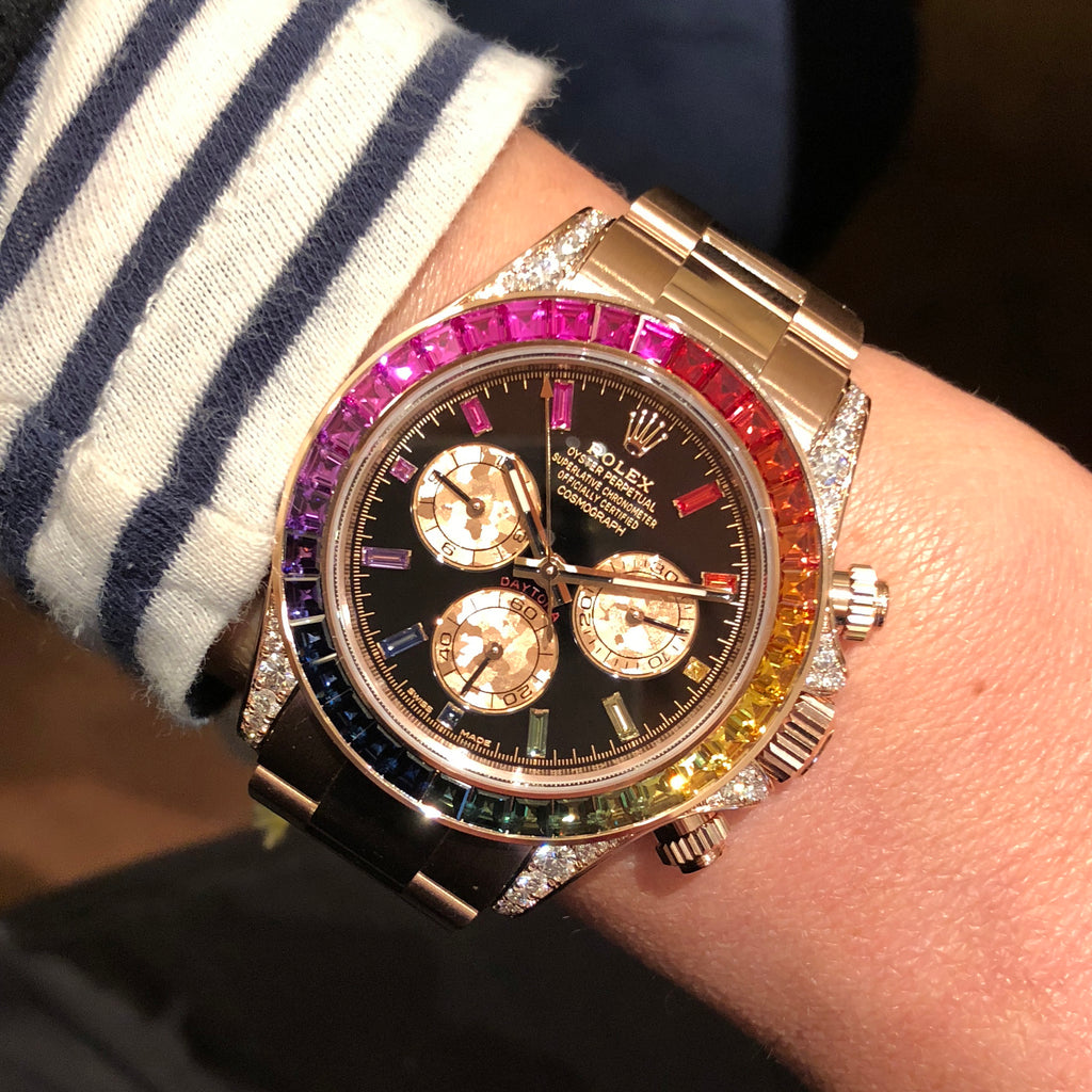 Rolex Daytona Rainbow Baguettes Rose Gold Black Dial 40mm 116595RBOW