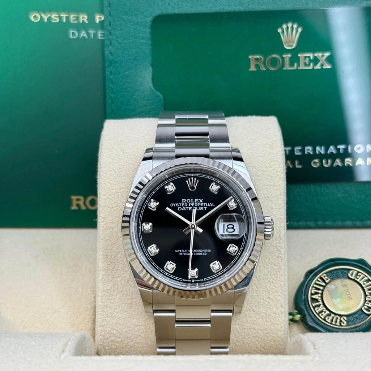 【1:1 Super Clone】   Datejust 36mm 126234 Black Diamond Dial Stainless Steel Oyster Mens Watch
