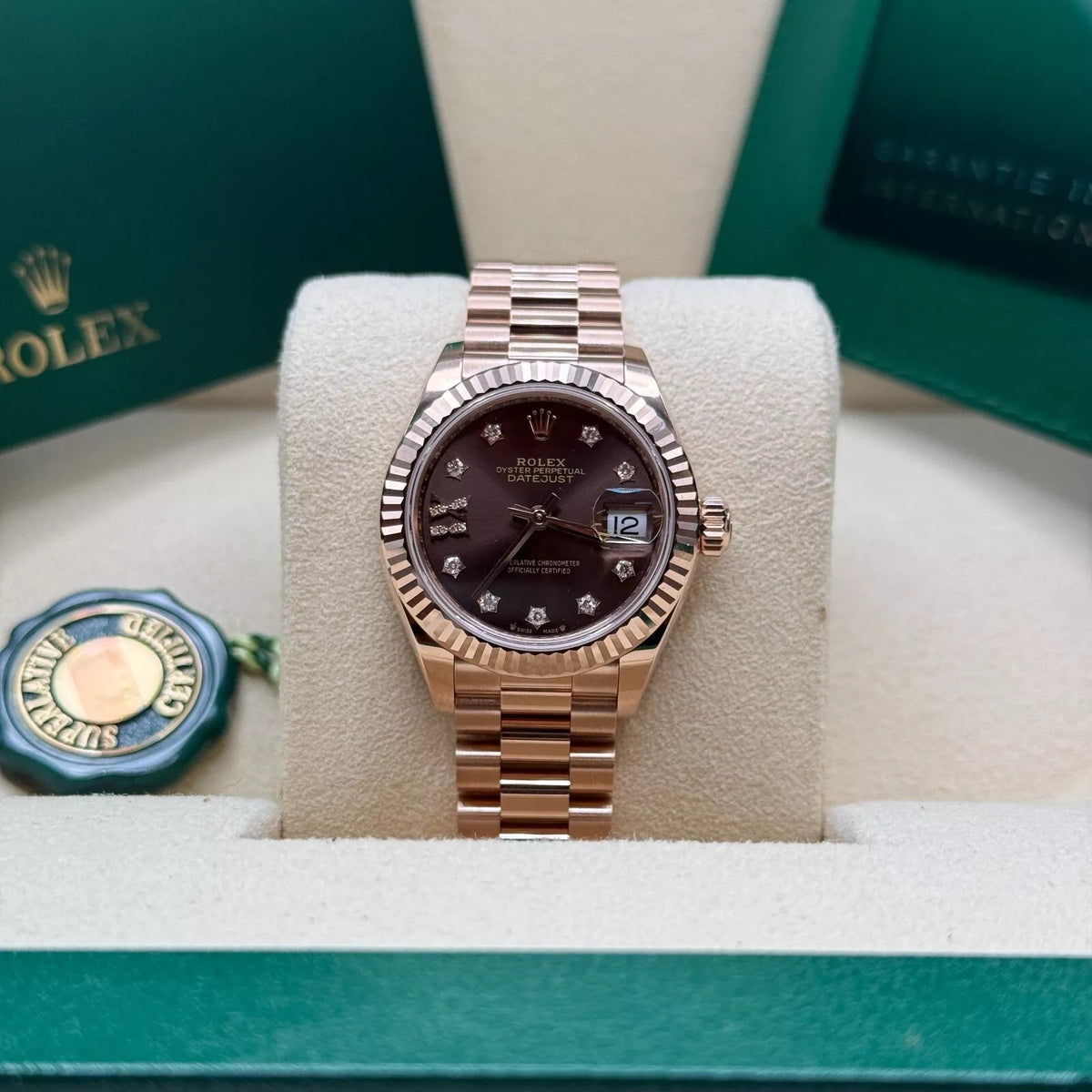 【1:1 Super Clone】 Lady-Datejust 28mm 279175 Chocolate Diamond-Set Dial President Everose Gold