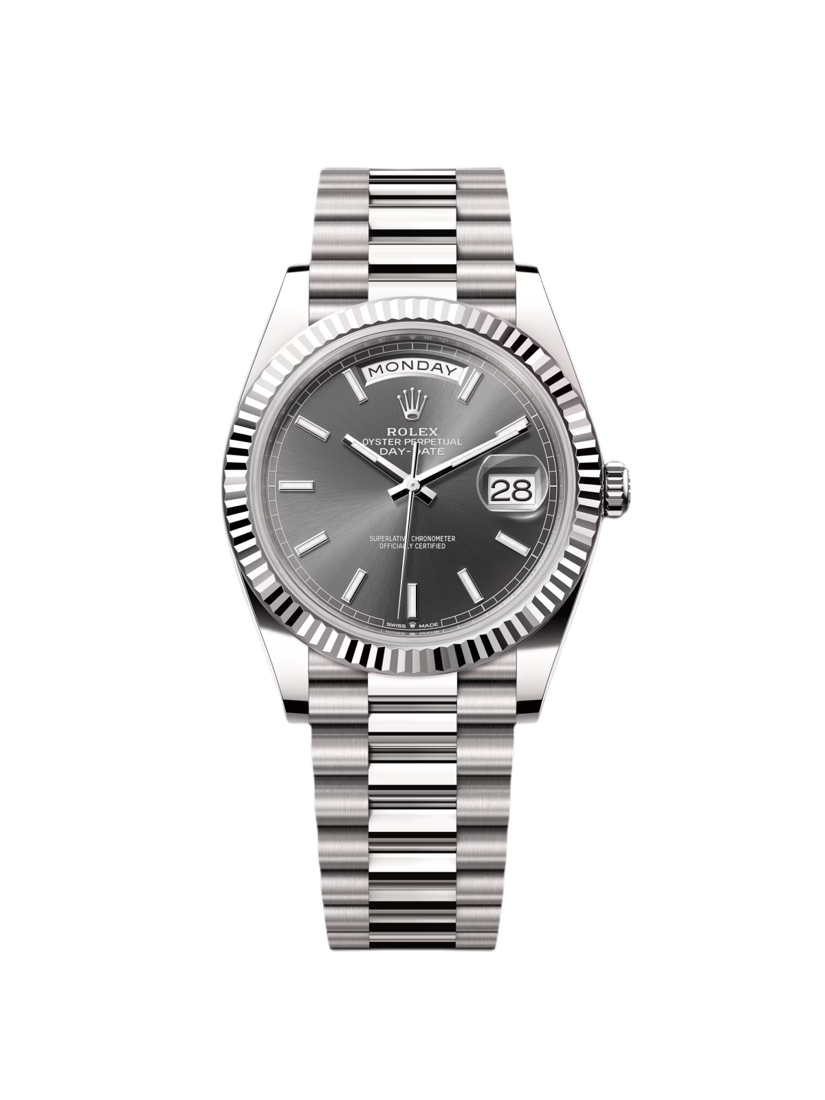 【1:1 Super Clone】  Day-Date "President" 40mm White Gold Grey Rhodium Index Dial - 228239