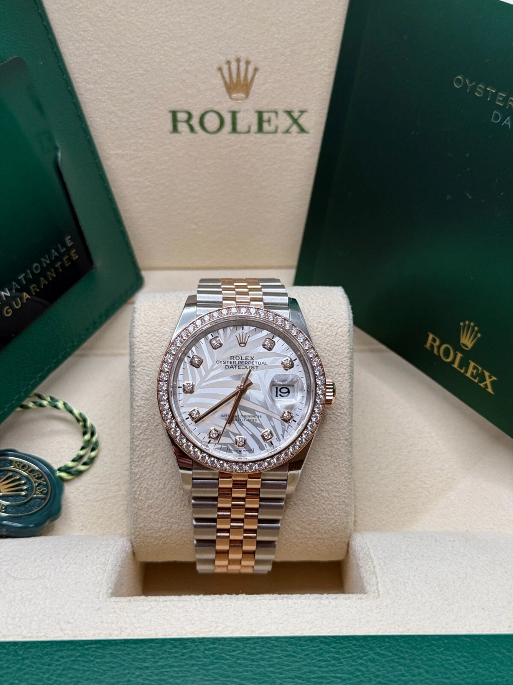 【1:1 Super Clone】  Datejust 36mm 126281 Silver Palm Motif Diamond Dial Oyster Bracelet
