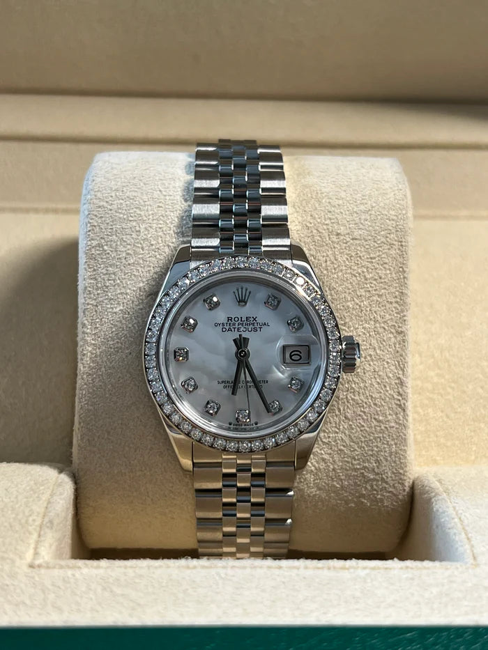 【1:1 Super Clone】 Lady-Datejust 28mm 279384RBR White Mother-of-Pearl Dial Oyster Bracelet