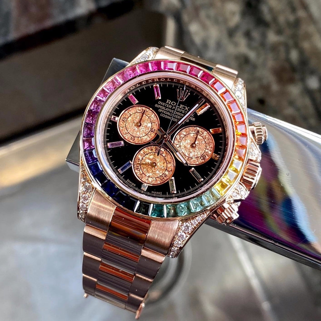 Rolex Daytona Rainbow Baguettes Rose Gold Black Dial 40mm 116595RBOW