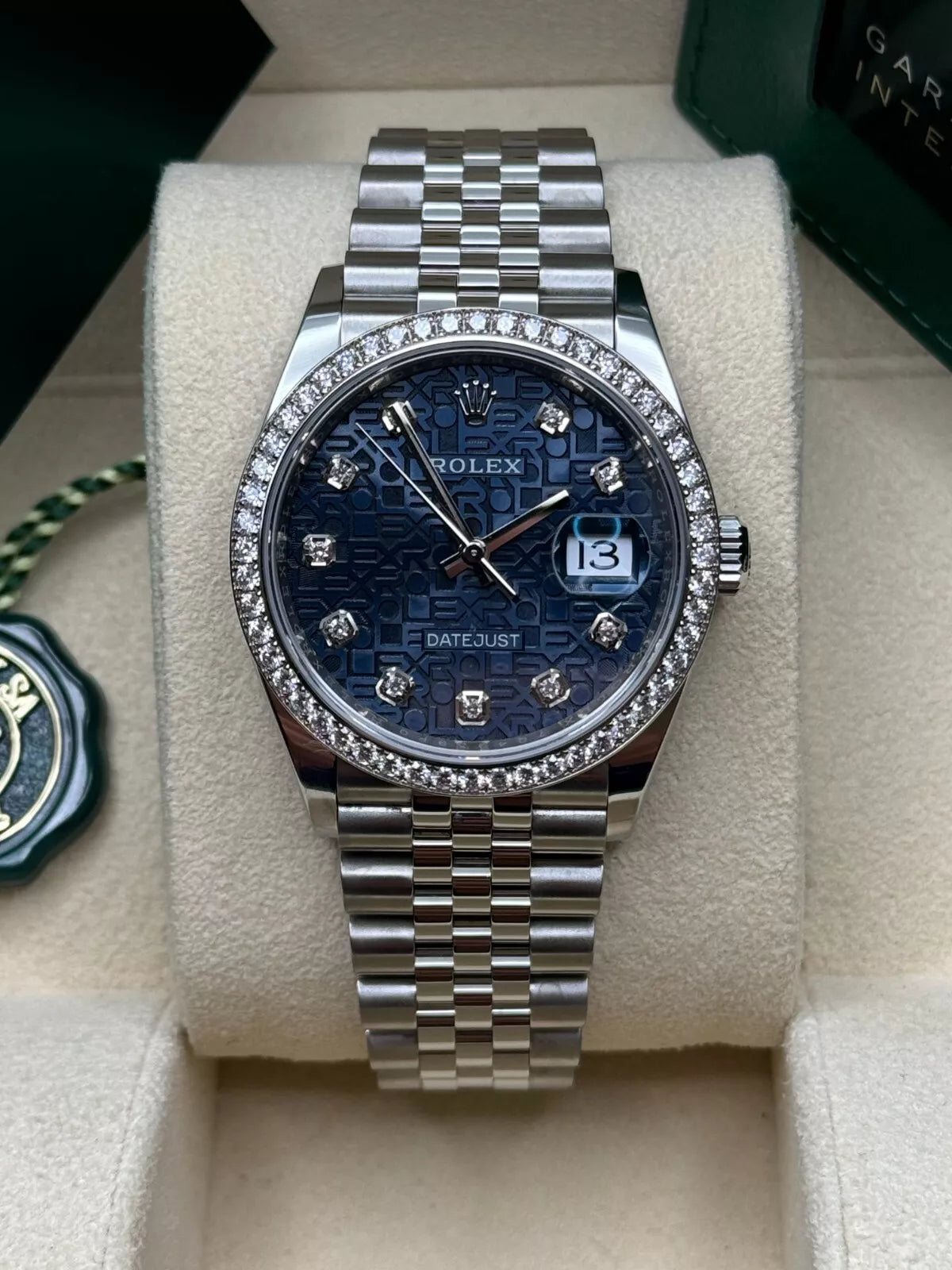 【1:1 Super Clone】  Datejust 36mm 126284 Blue Jubilee Diamond Dial & Diamond Bezel, Stainless Steel Oyster Bracelet Watch