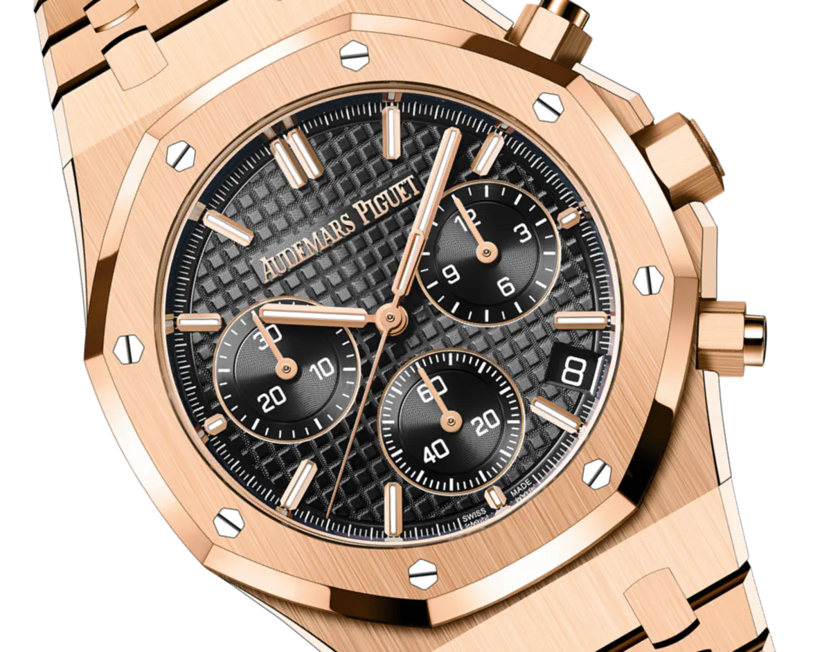 【1:1 Super Clone】A&P ROYAL OAK Pink Gold Black Dial CHRONOGRAPH 41mm
