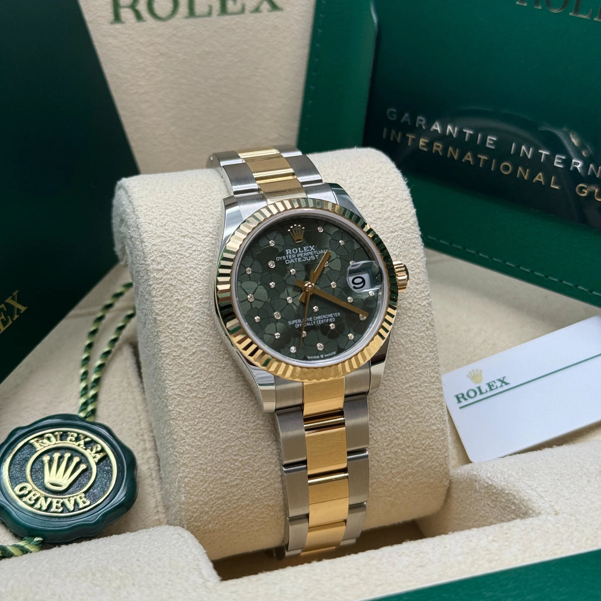 【1:1 Super Clone】 Datejust m278273-0031/0032 31mm Olive Green Floral Motif Dial Stainless Steel and Yellow Gold Oyster Watch