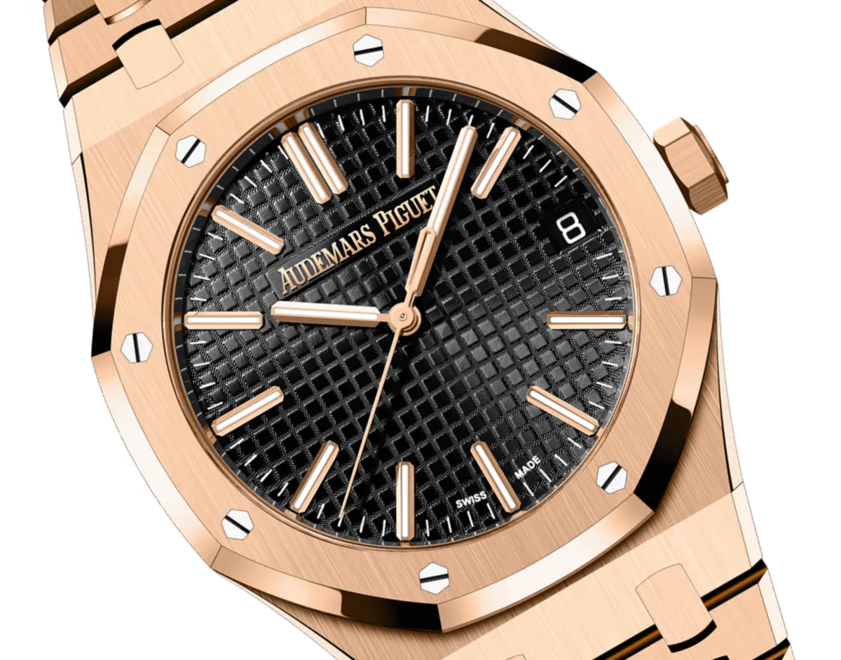 【1:1 Super Clone】A&P ROYAL OAK Pink Gold Black Dial 41mm