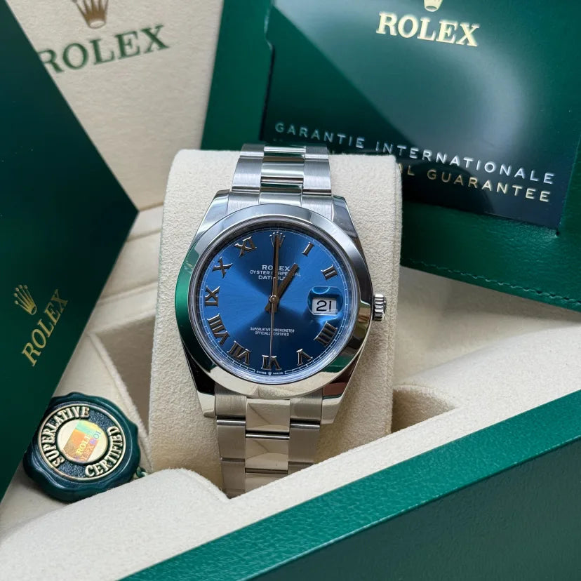 【1:1 Super Clone】 Datejust 41mm 126300 Blue Roman Oyster Stainless Steel Watch
