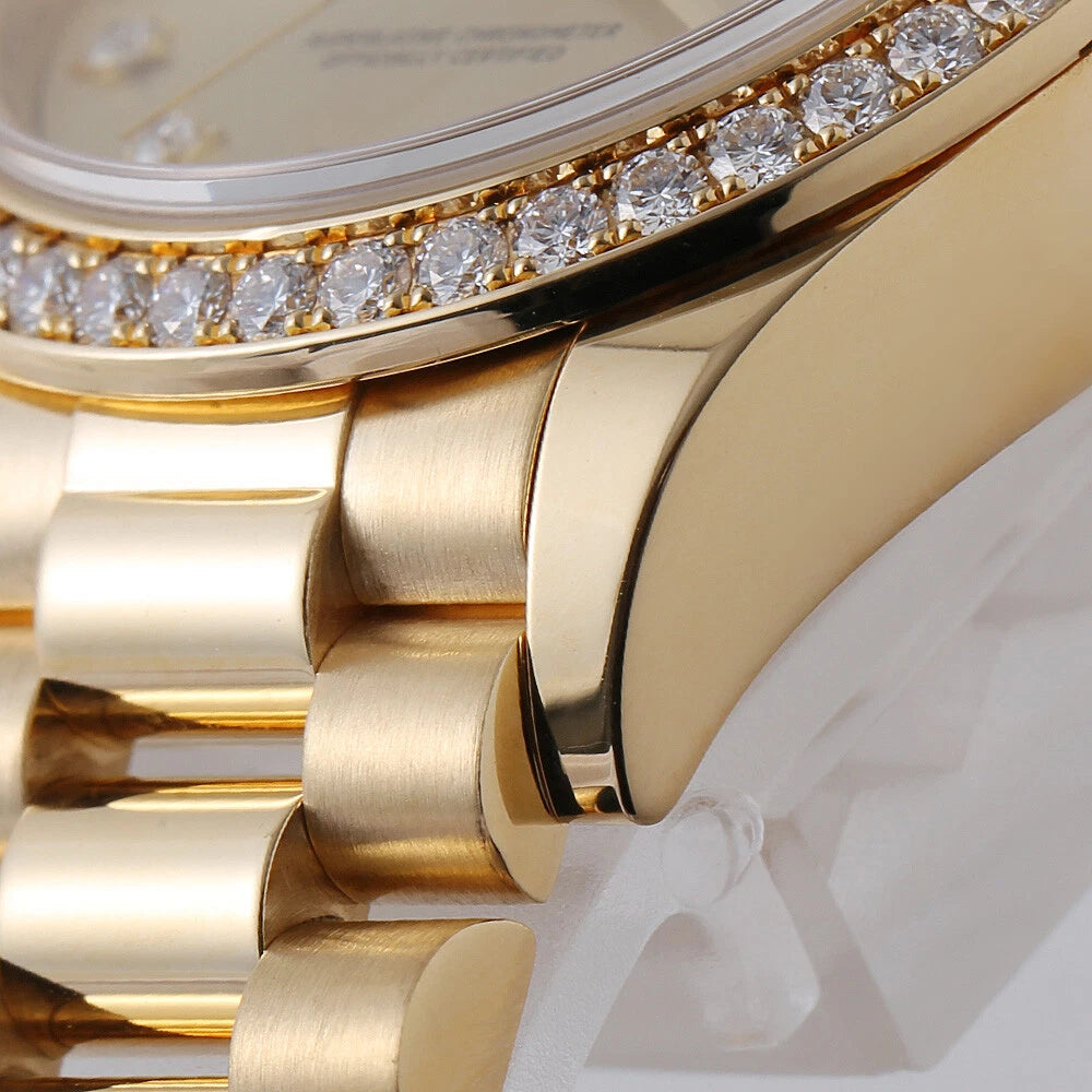 【1:1 Super Clone】 Lady-Datejust 28mm 279138RBR Champagne Diamond Dial and Diamond Bezel Yellow Gold Bracelet