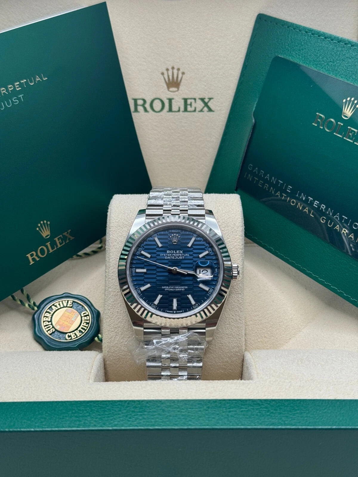 【1:1 Super Clone】  Datejust 41mm Blue Fluted Motif Index Dial Jubilee Bracelet Watch - 126334